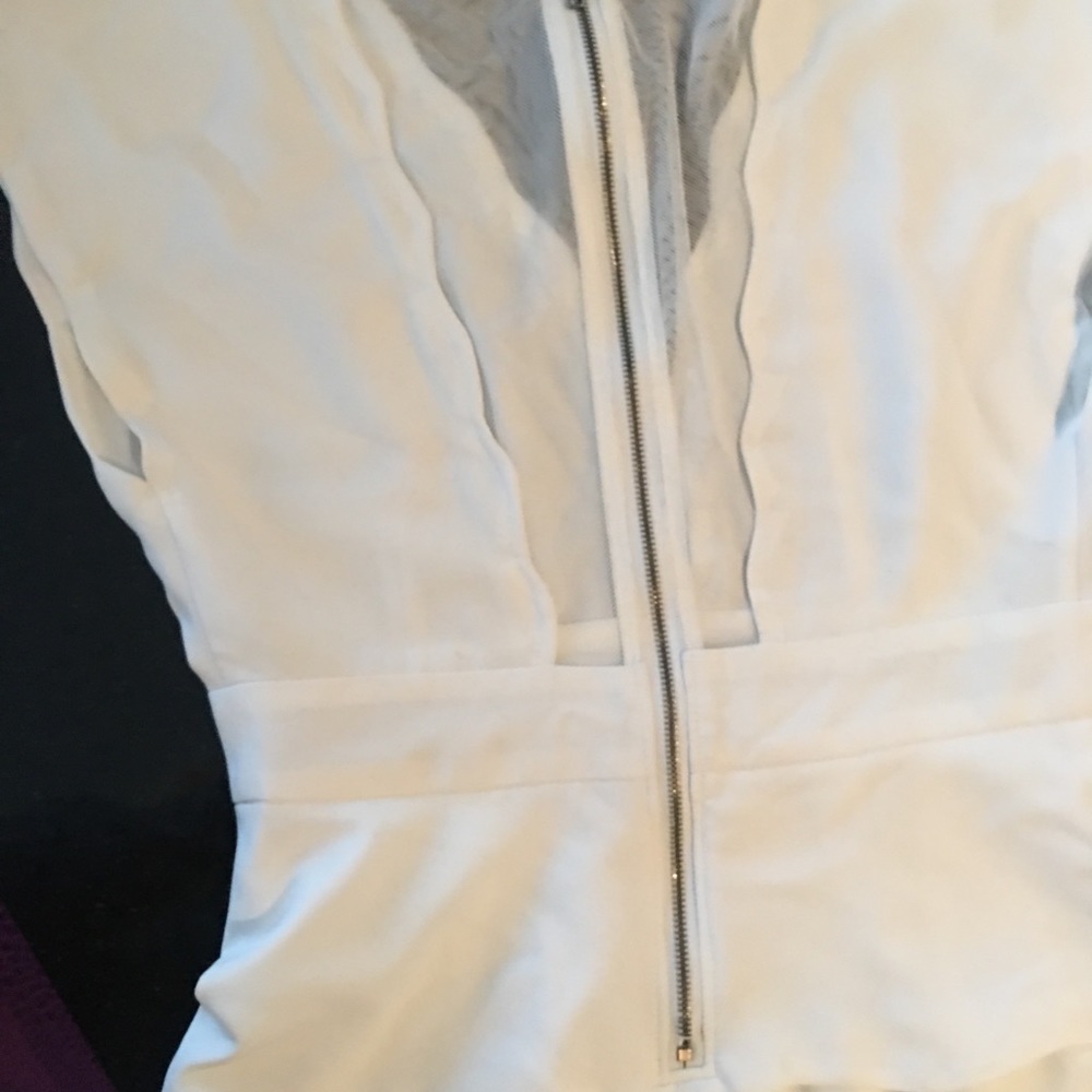 White scalloped illusion mesh mini dress